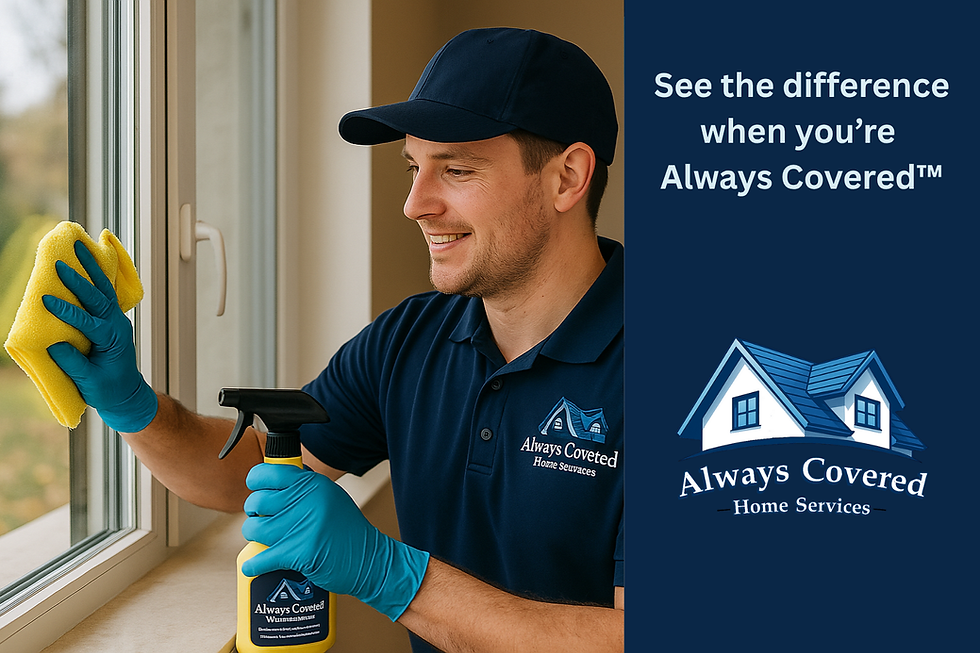 Always Covered Home Services technician performing professional window cleaning.