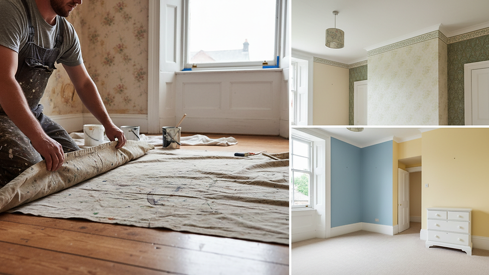 Close-up view of a painter laying down dust sheets to protect the floor