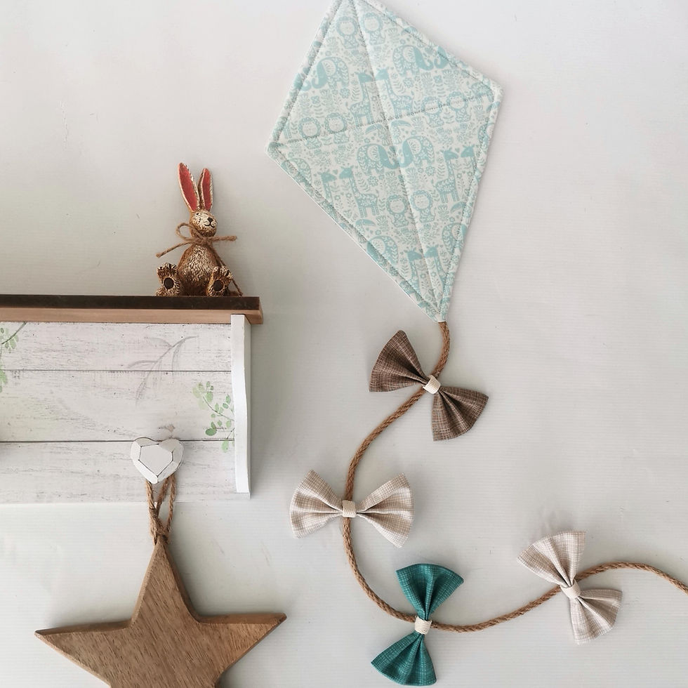 Thumbnail: Baby Safari nursery kite, Teal jungle fabric with taupe, teal & cream mini bows