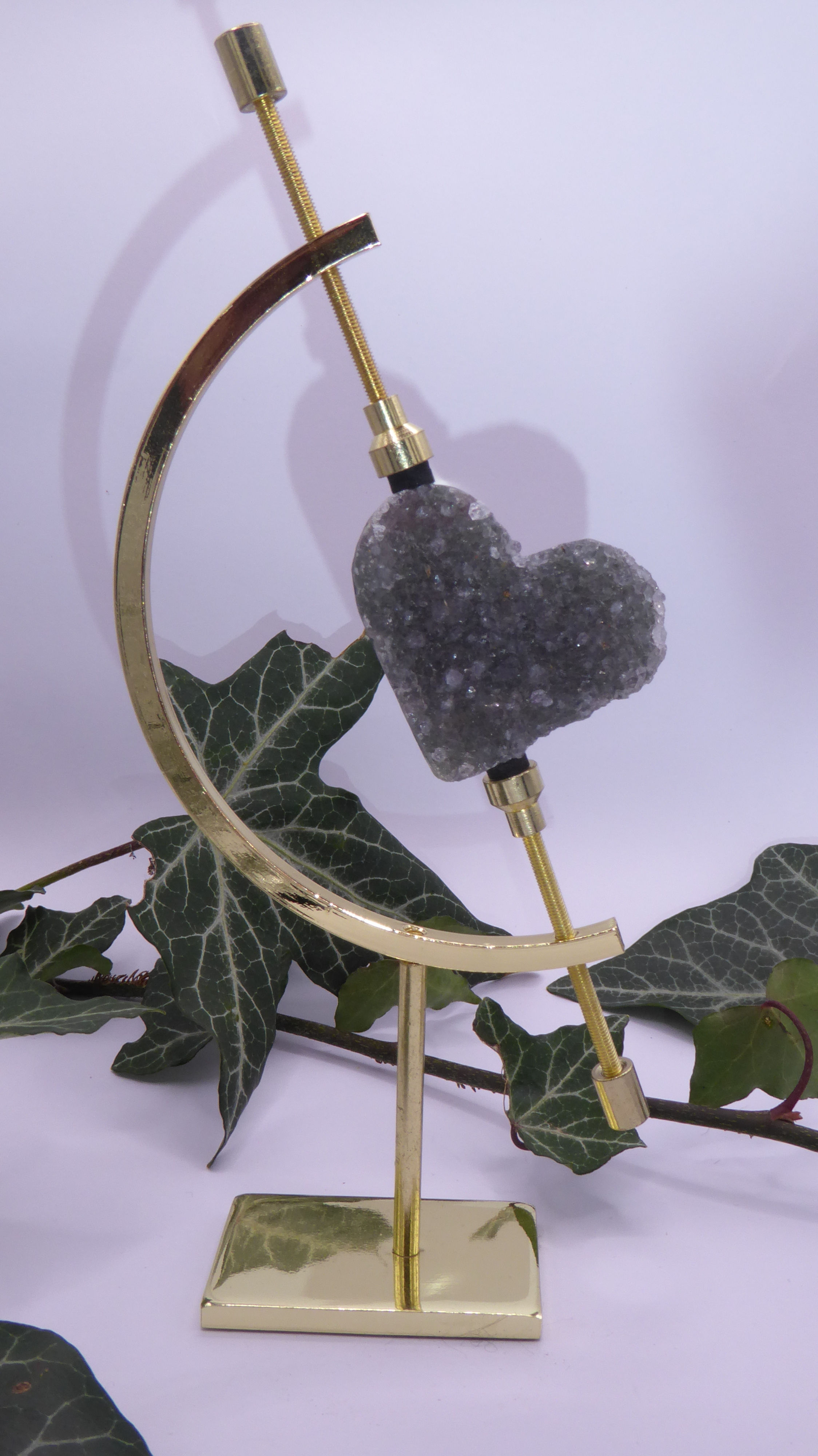 Amethyst heart cluster in stand