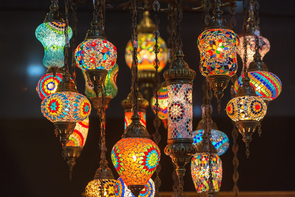 Colorful Moroccan style lanterns lamp hanging down from ceiling..jpg