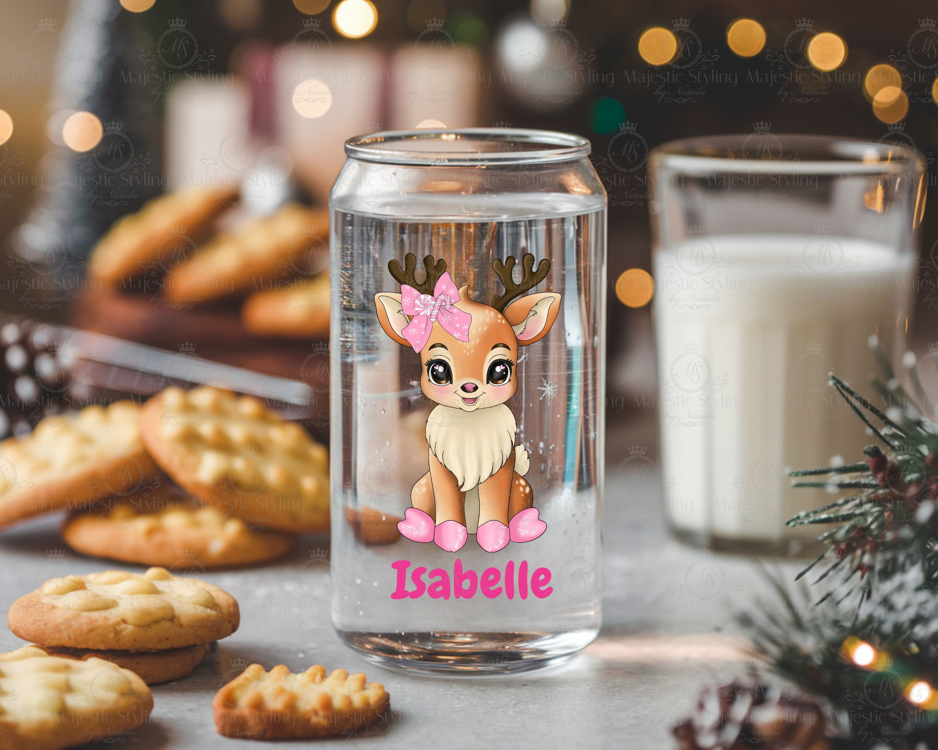 Pink Bow Reindeer Glass
