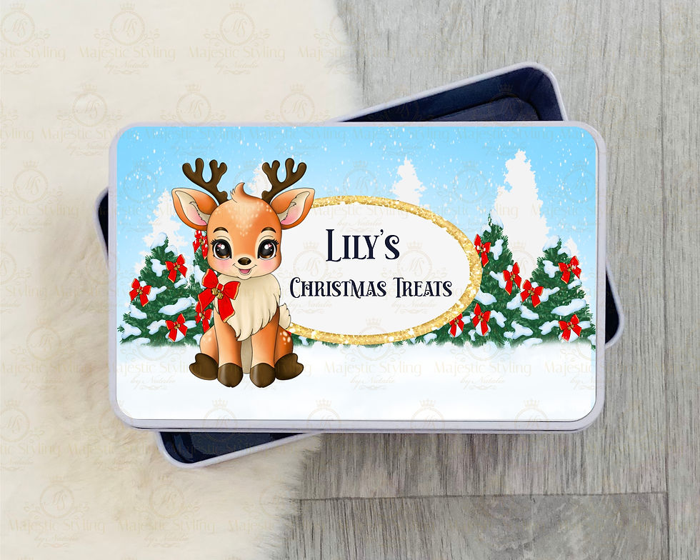 Red Bow Reindeer Tin