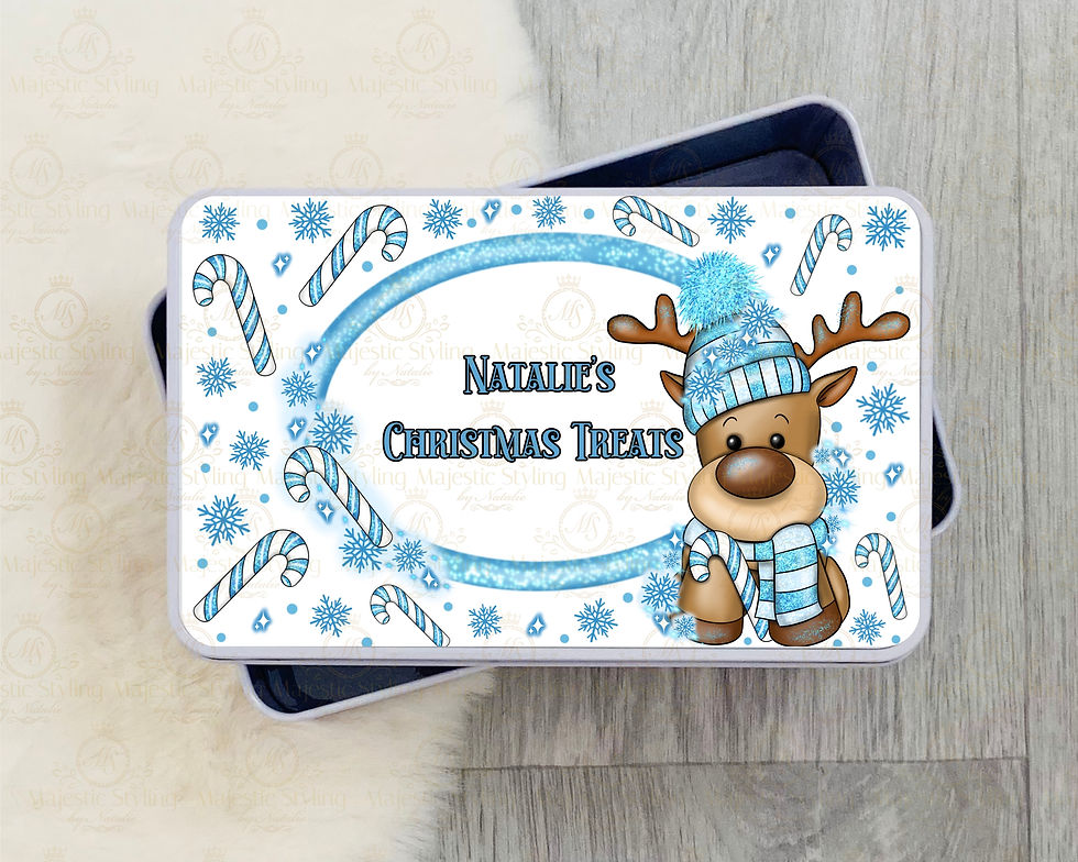Blue Winter Reindeer Tin