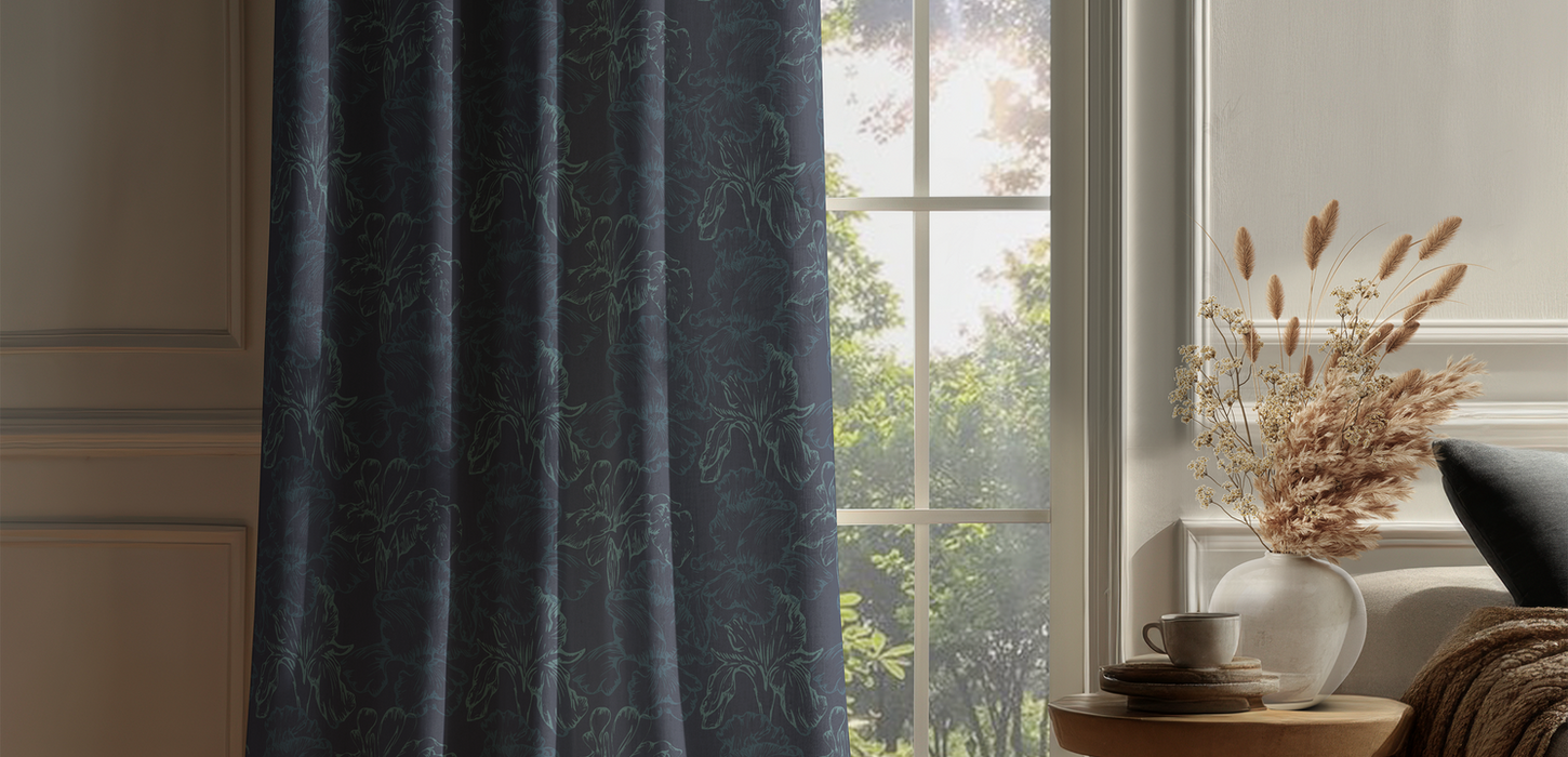 Peeking Iris is a Hand-painted floral, botanical surface pattern from the Reflection collection by Kate Jane.
