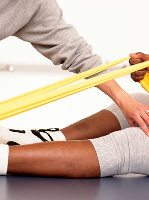 Physiotherapy patient, leg stretch resistance band