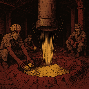 Sulfer being stamped at the powder mill.