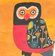 a close up painting of a colourful, abstract owl