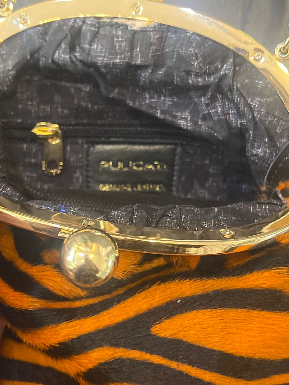 Μικρογραφία: Leather Handbag/ clutch bag pony skin zebra orange