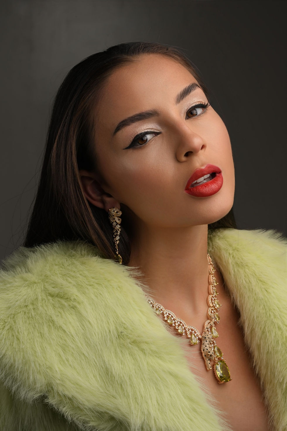 NATC Jewels – “Leopard Blossom” Couture Leopard Zircon & Citrus Teardrop Necklac