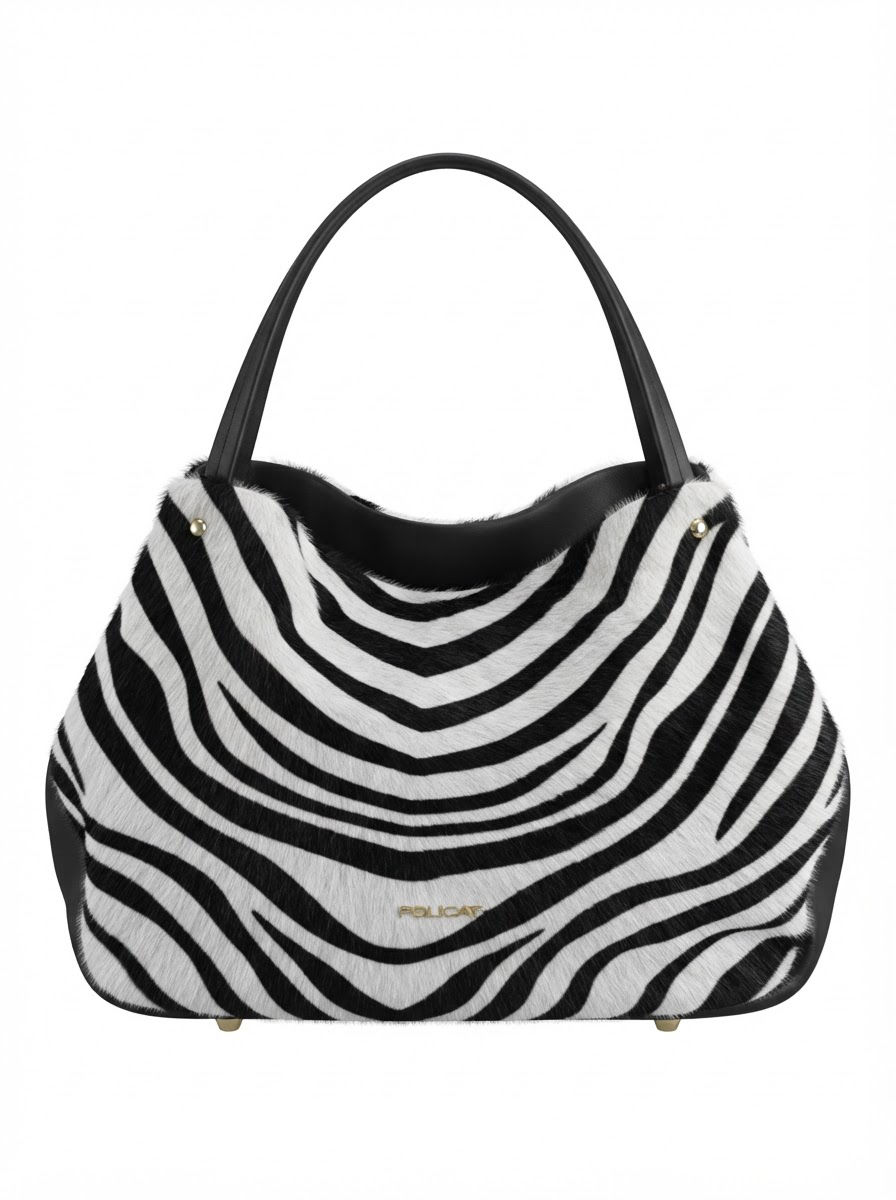 PULICATI — Zebra black n white Pony-Skin Leather Handbag