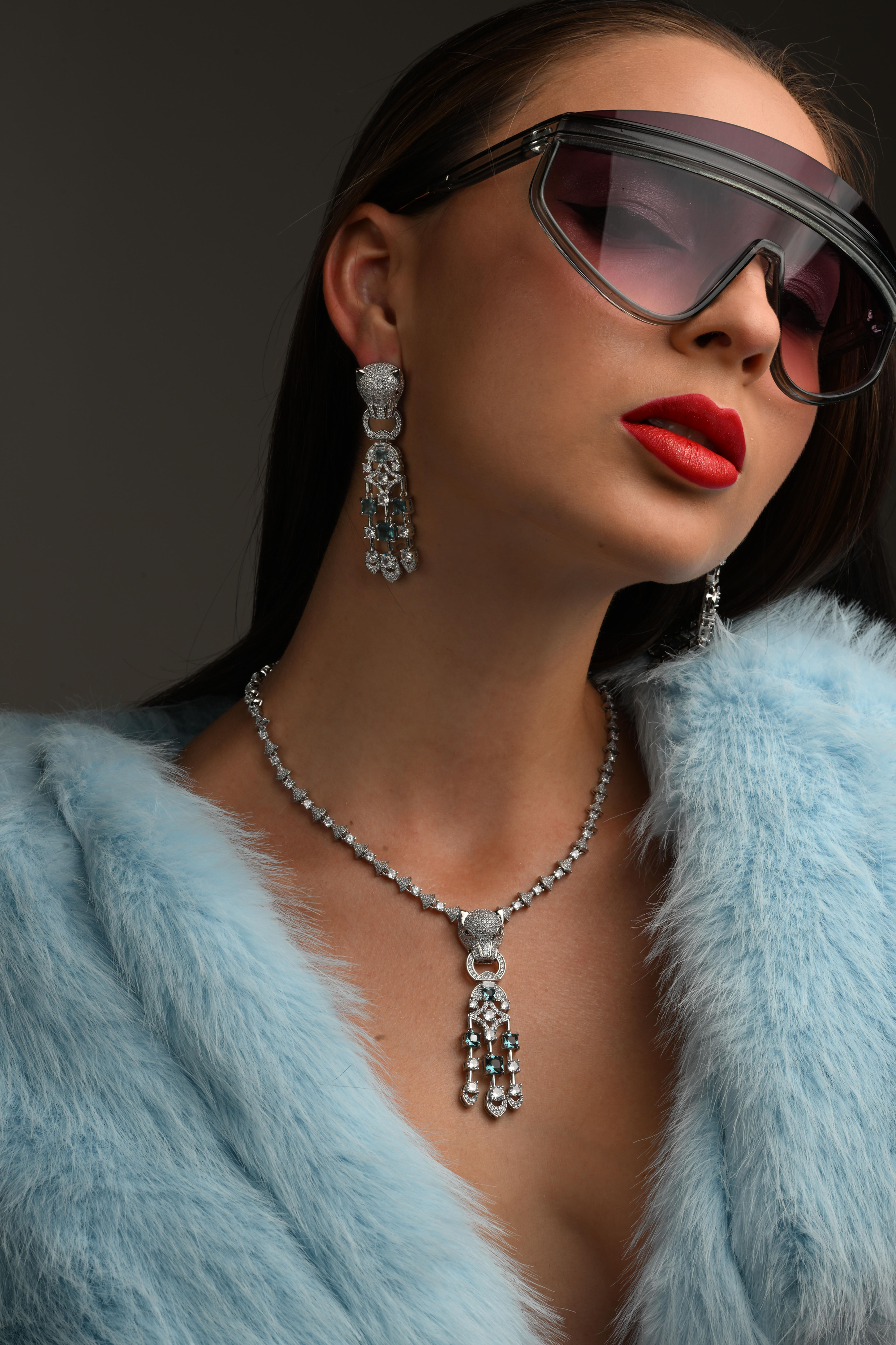 Leopard zircon thodium platef set with drop earrings