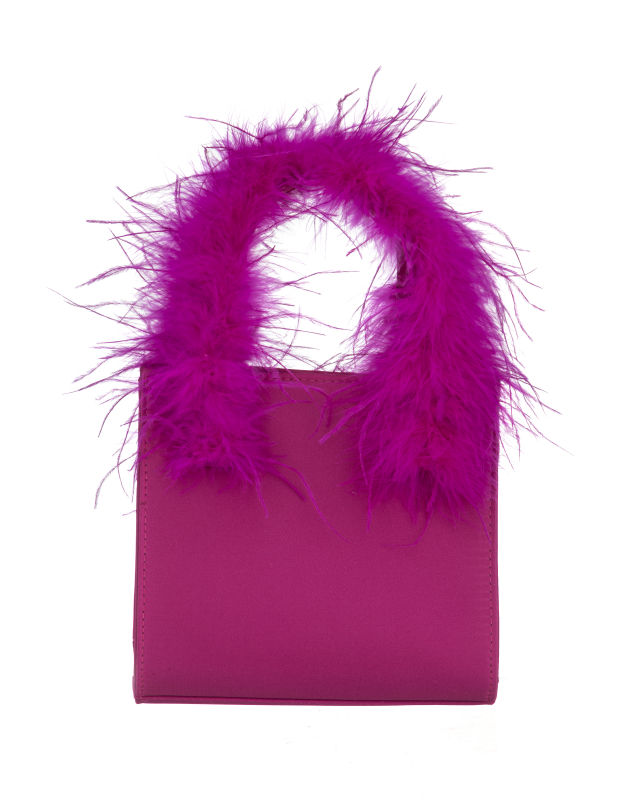 Thumbnail: Satin clutch bag with ostrich feathers handles