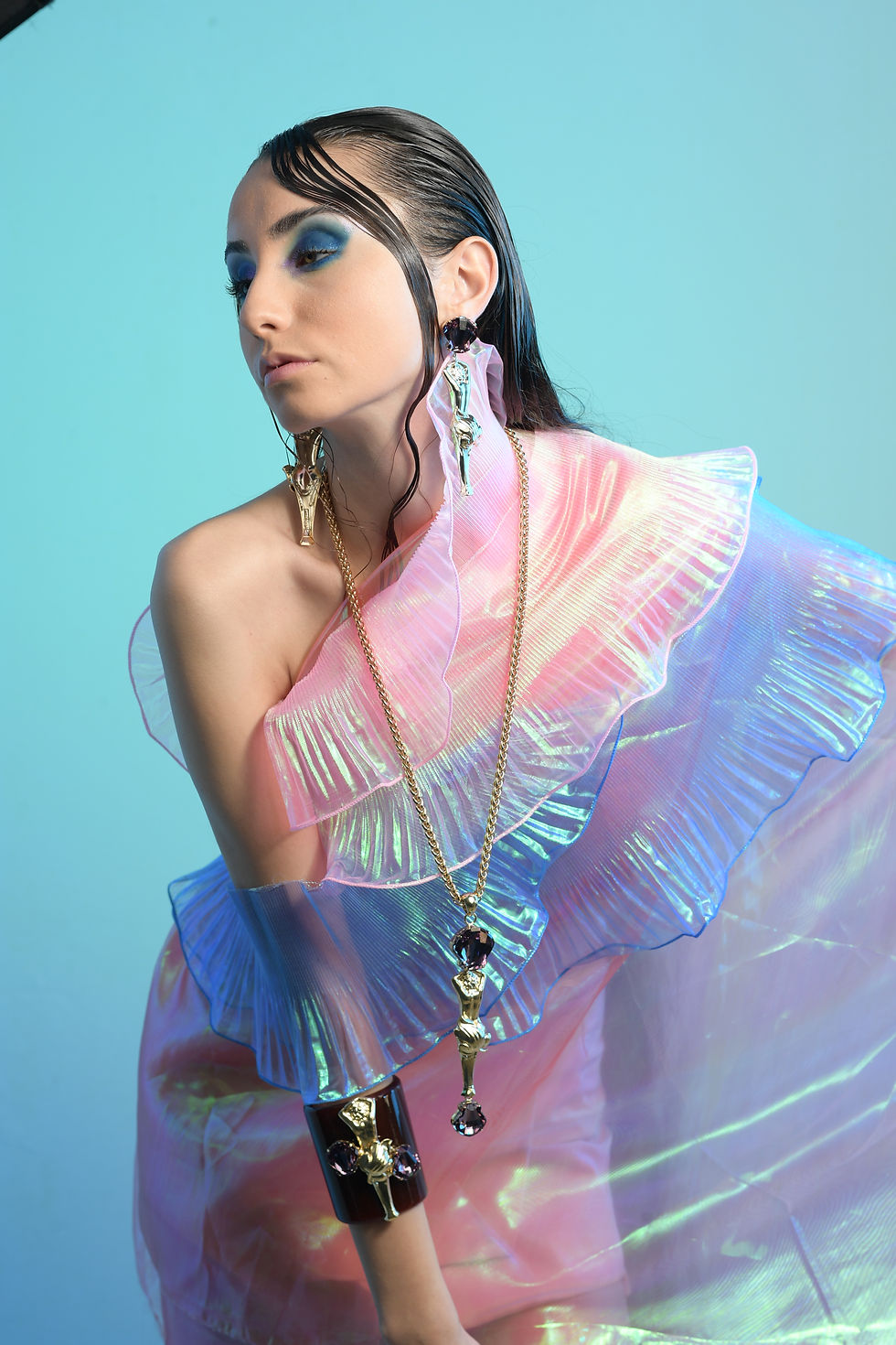 Μικρογραφία: Mermaid "Lefkosia" Sculpture Swarovski Elements statement earrings