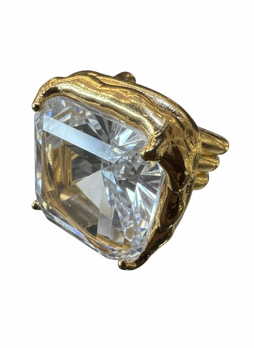 Miniatura: Statement Couture Square Zircon 24karats gold plated ring