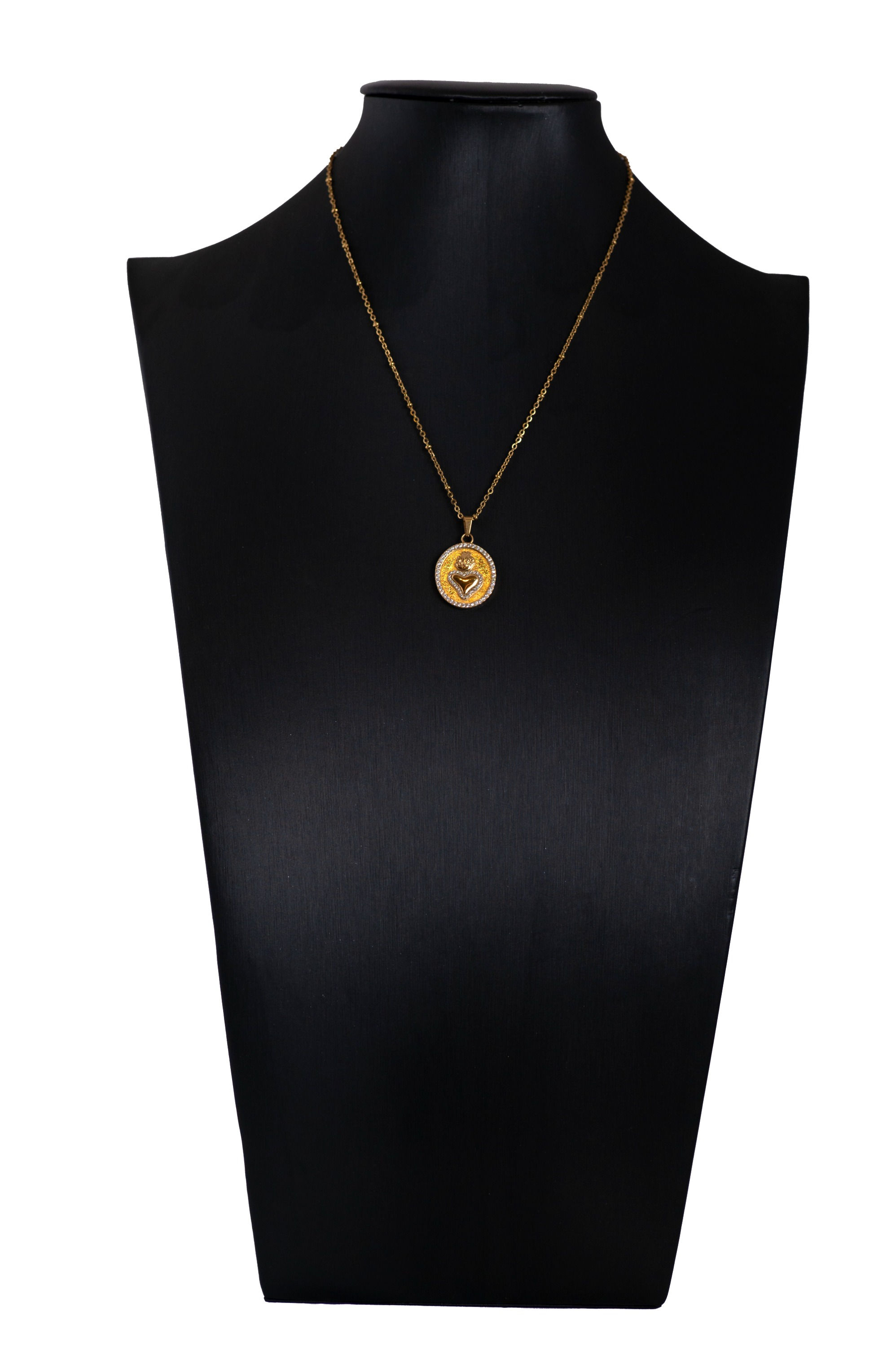 Stainless steel Cuore sacro framed necklace with zircons