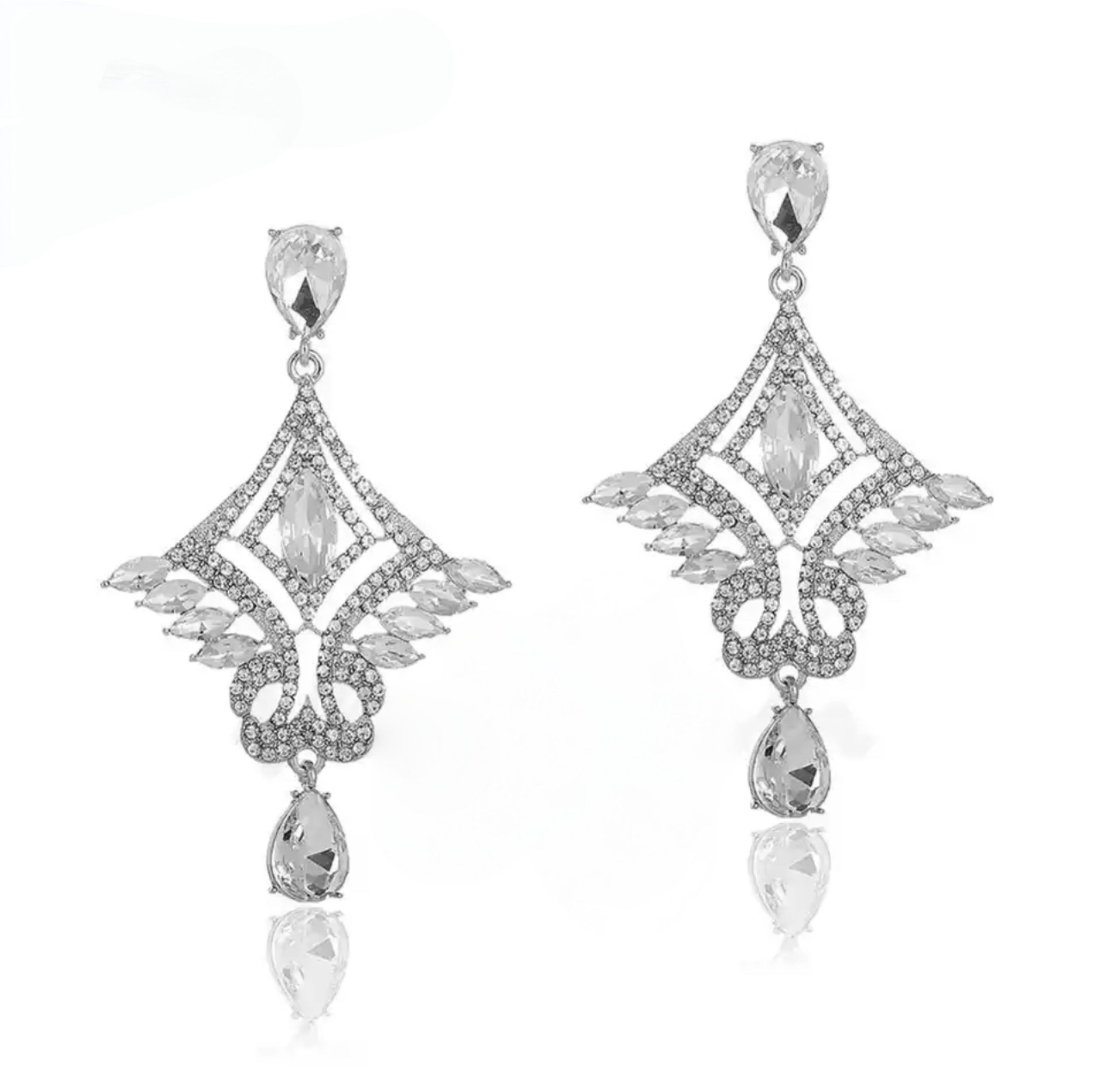 Crystal earrings in silver and clear tones