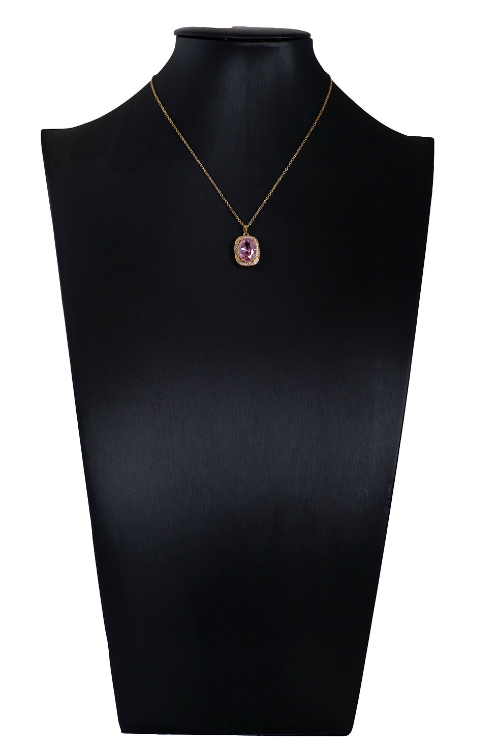 Stainless steel gold classic pendant necklace with central pink stone