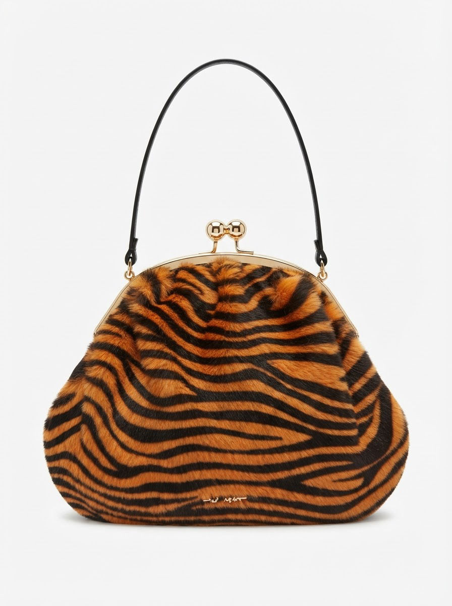 Leather Handbag/ clutch bag pony skin zebra orange