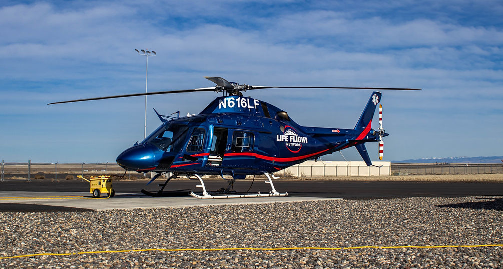Life Flight helicopter on heli pad on the Pendleton Airport tarmac