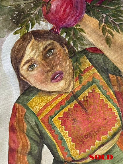 Original Palestinian watercolor painting on paper by Nora Alshaikh, showcasing authentic Palestinian art and culture.