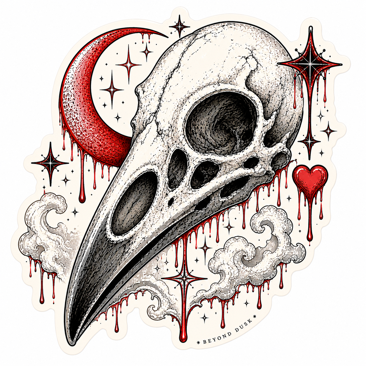 Raven skull with cursed Moon  3" Tall glossy finish stickers