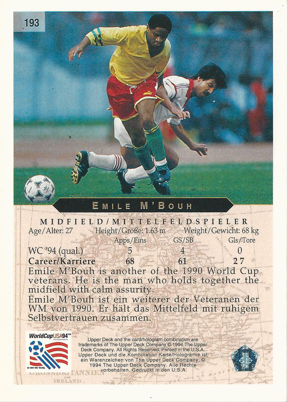 Thumbnail: Upper Deck World Cup USA : Émile Mbouh (193)