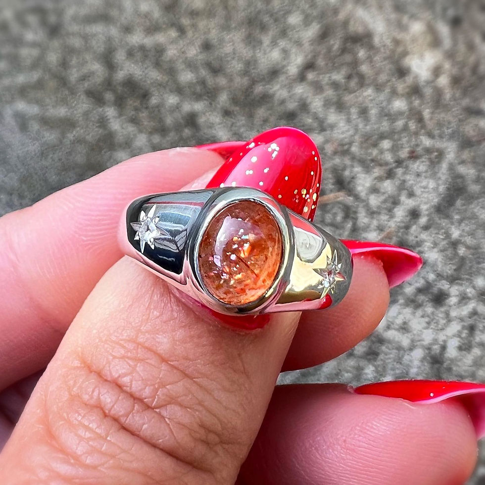 Thumbnail: Sunstone & White Sapphire Stargazer Signet | Size 7-7.25