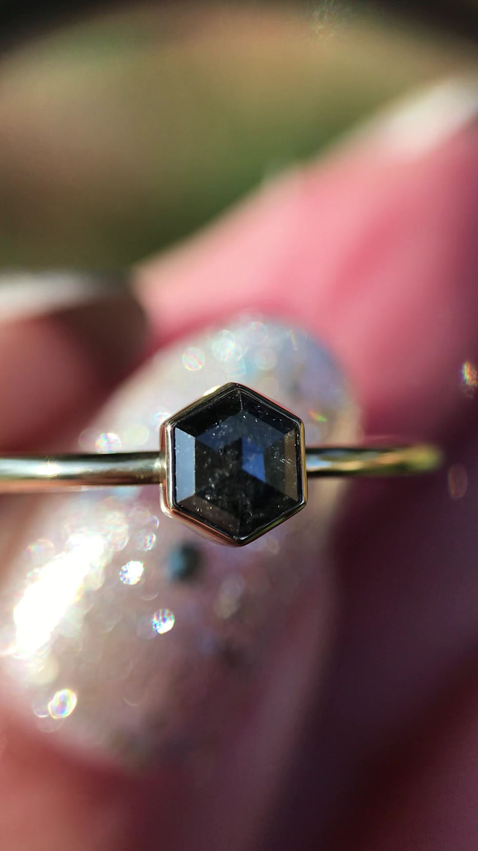 Thumbnail: Diamond Hex Ring | 14k Yellow Gold | Size 6.5 | .475 ct Salt & Pepper Diamond