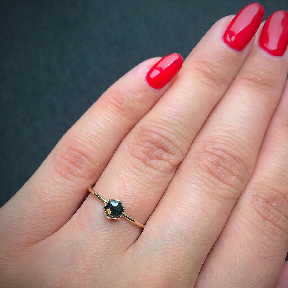Thumbnail: Diamond Hex Ring | 14k Yellow Gold | Size 6.5 | .475 ct Salt & Pepper Diamond