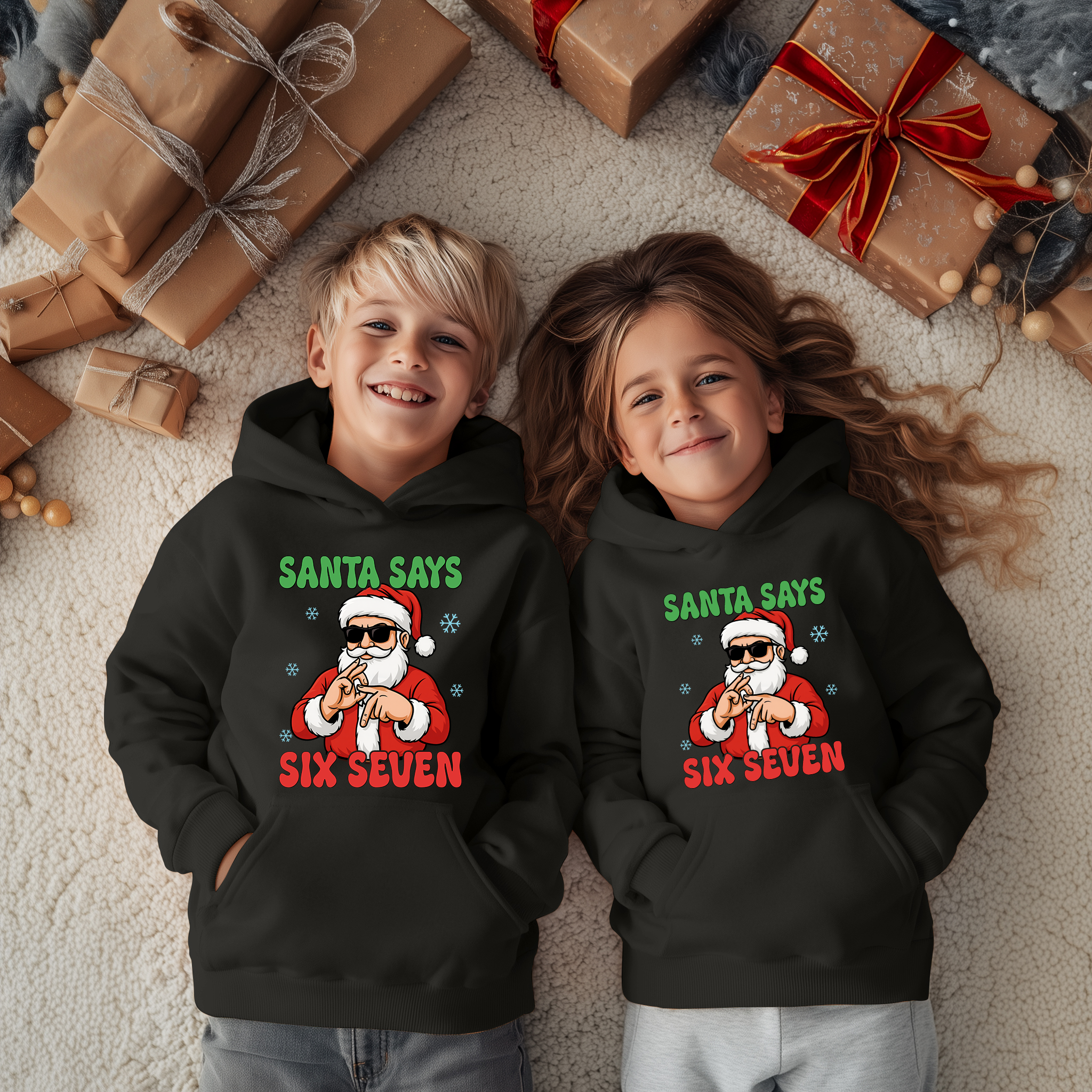 Santa says Six Seven Black Hoodie Christmas