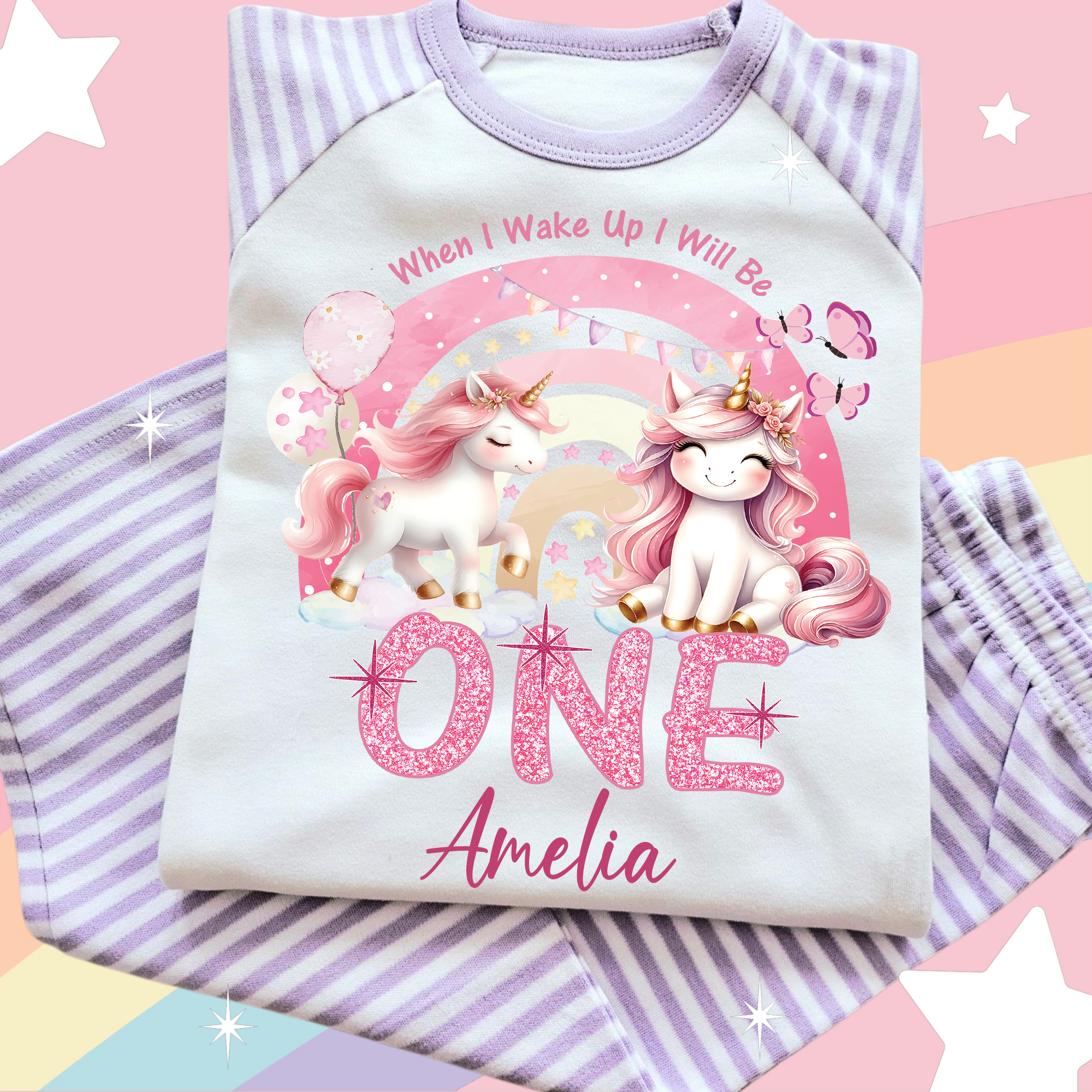 Personalised Unicorn Pyjamas for Girls – "When I Wake Up I’ll Be " Birthday