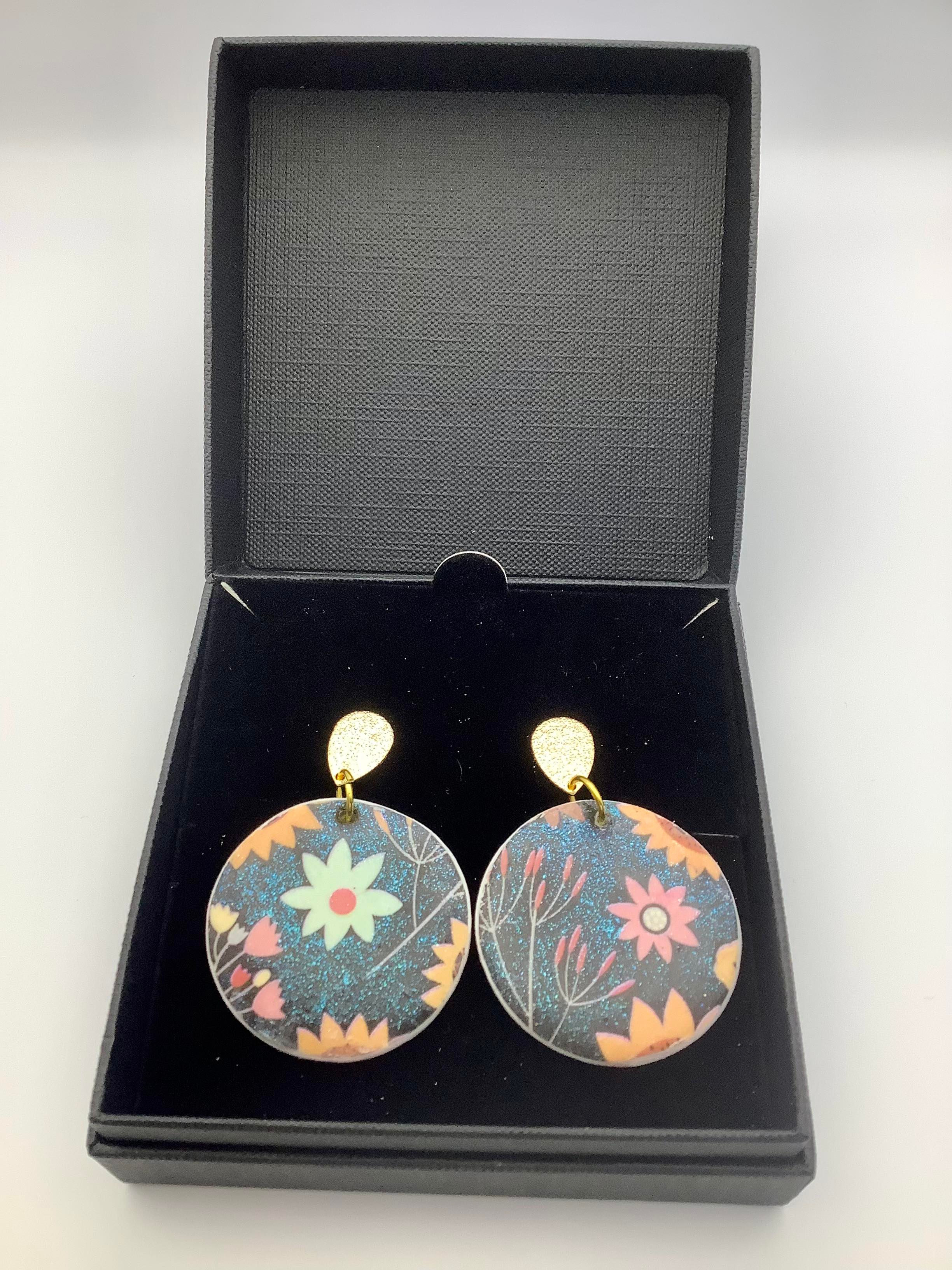 Handmade Printed Flower Polymer Clay Earrings