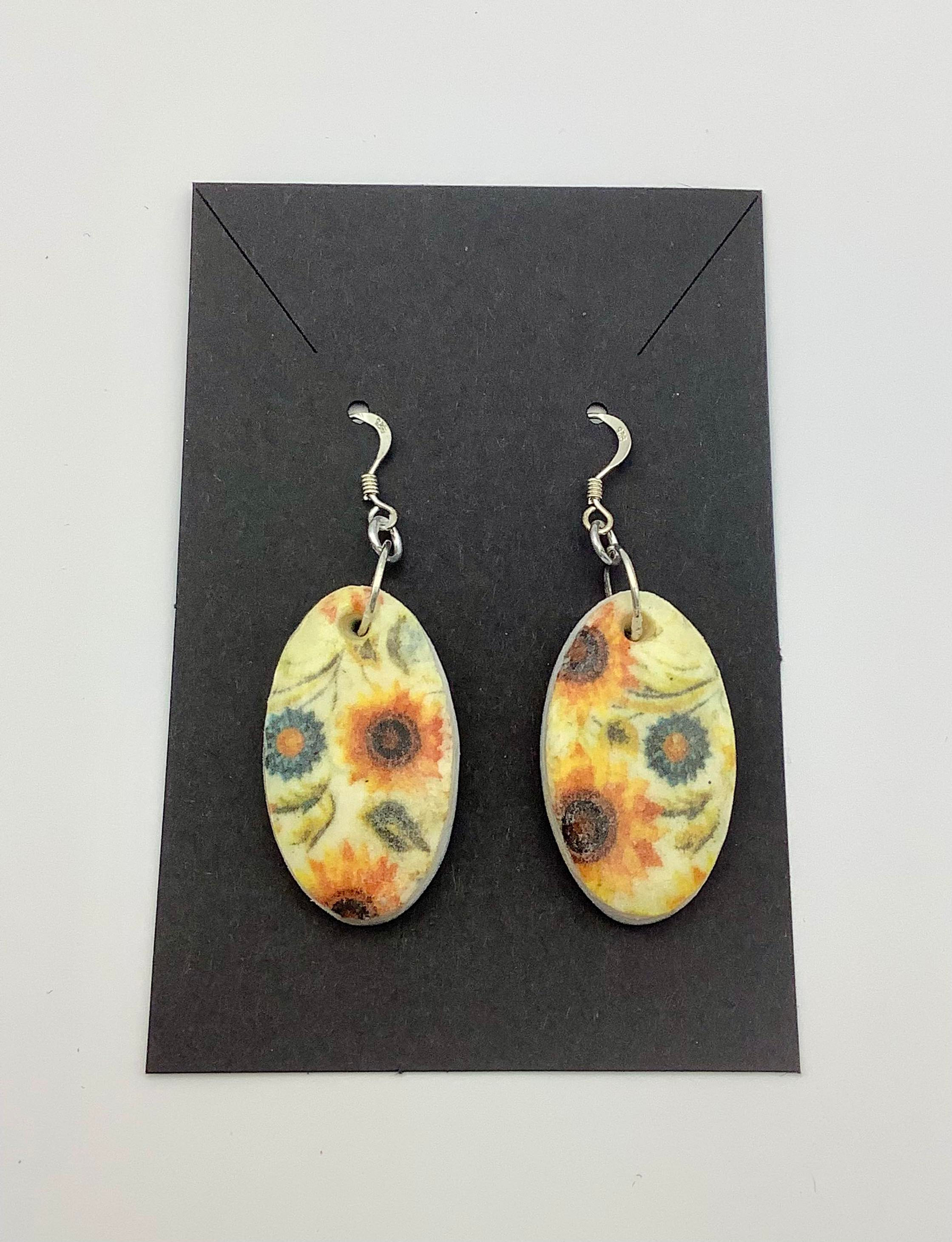 Handmade Printed Sunflower Polymer Clay Earrings