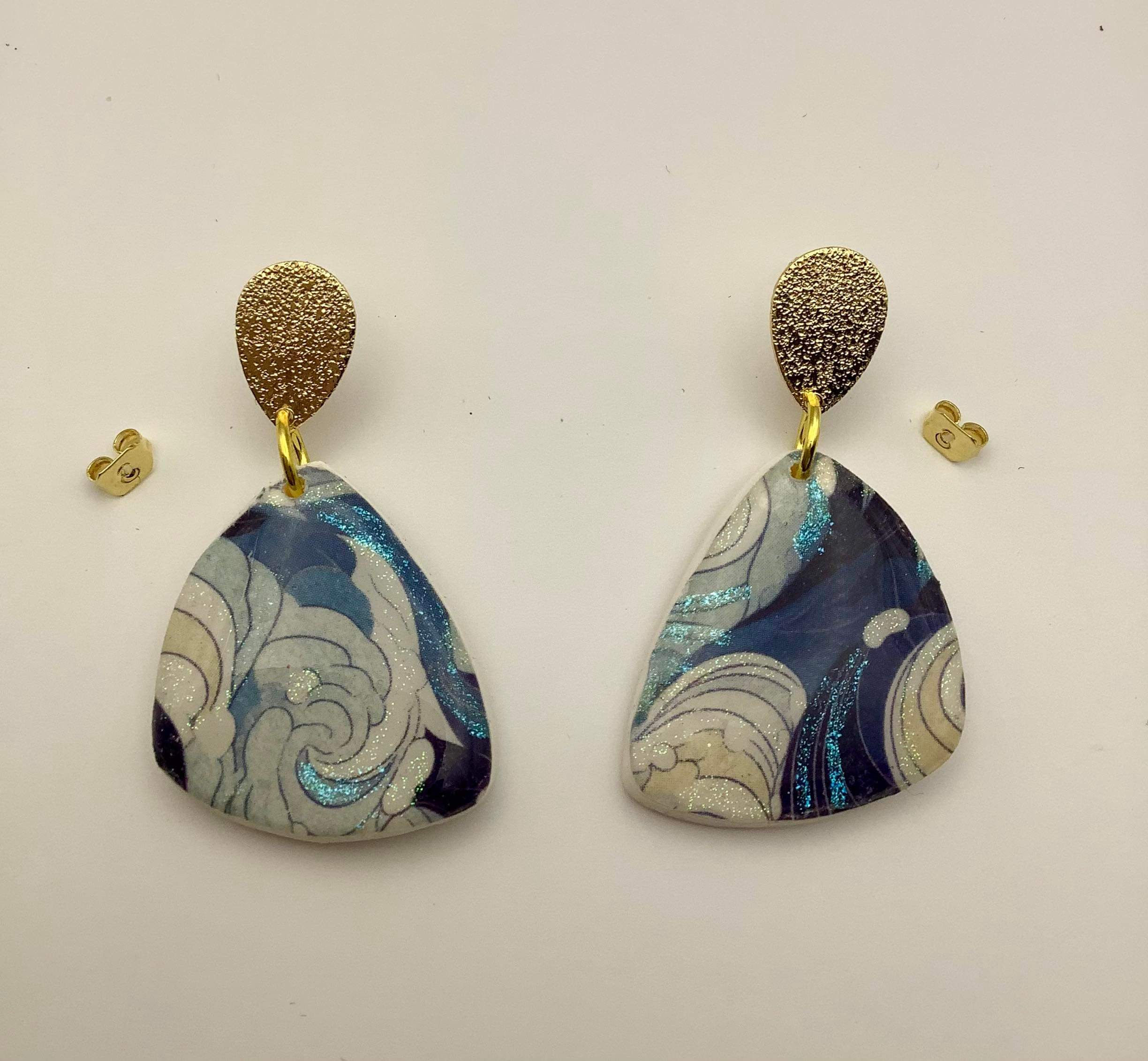 Handmade Blue Wave Polymer Clay Earrings