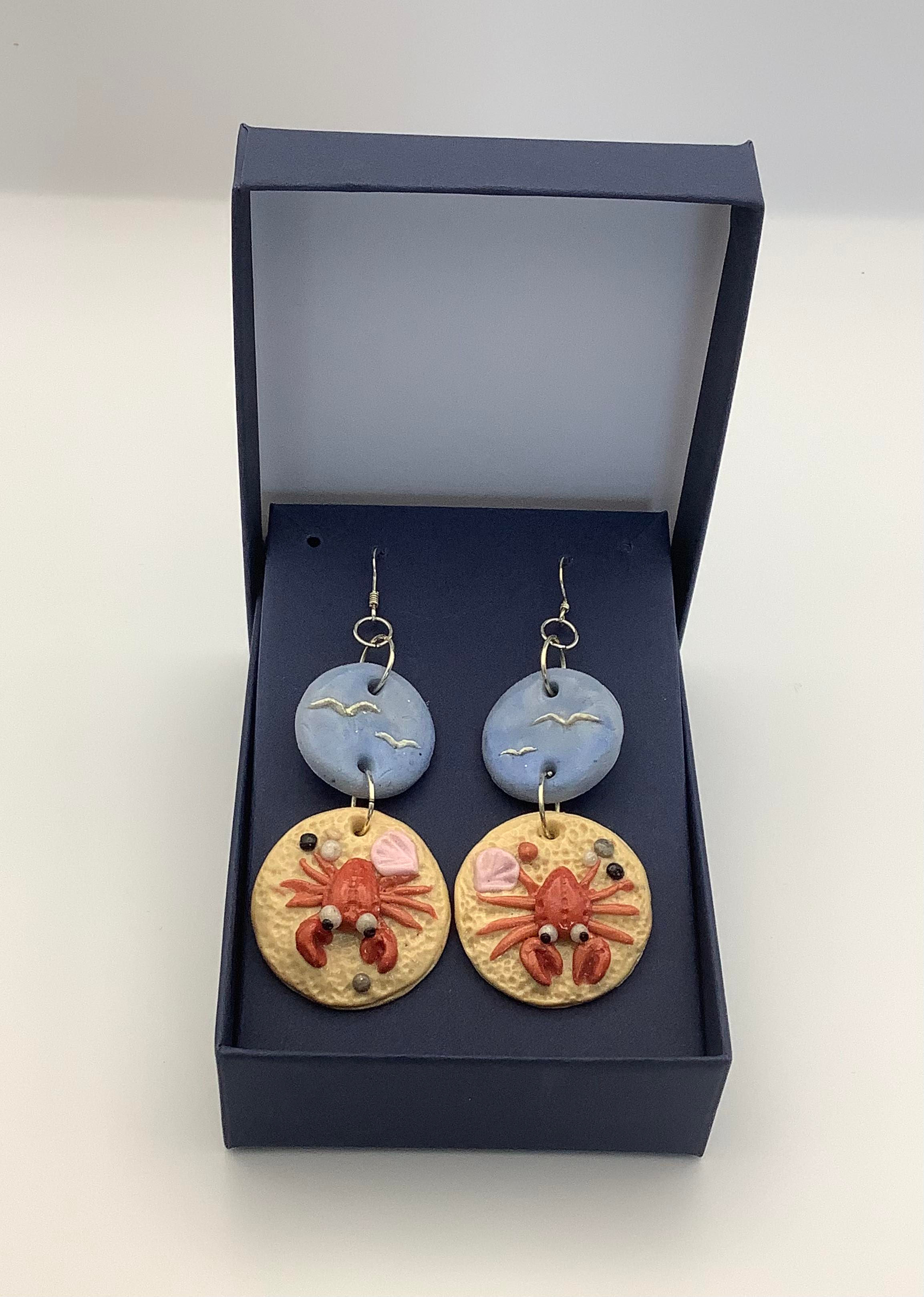 Handmade 3D Crab Polymer Clay Earrings