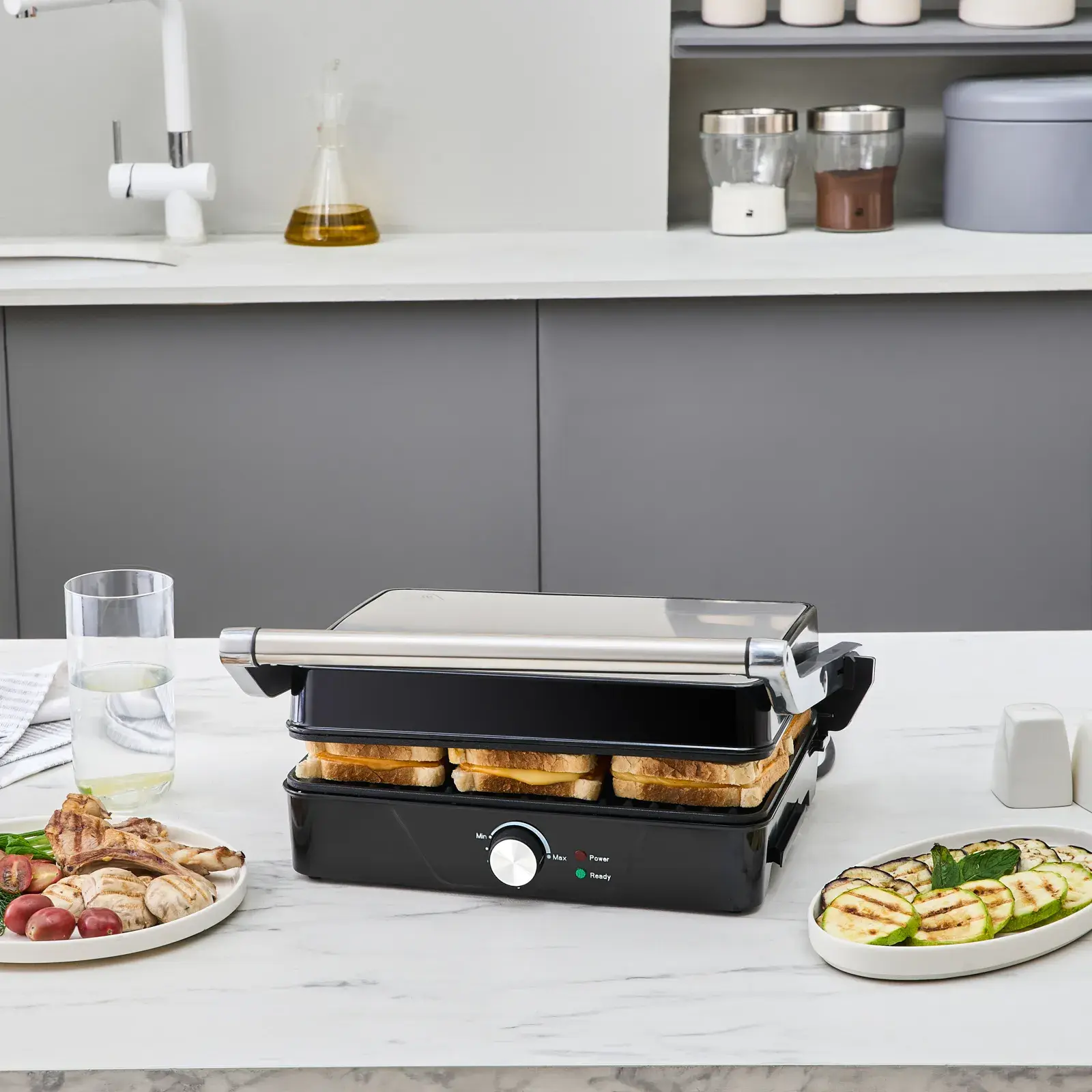 Cookplus x Karaca 4 Dilim Kapasiteli Döküm Plakalı Izgara ve Tost Makinesi Inox 