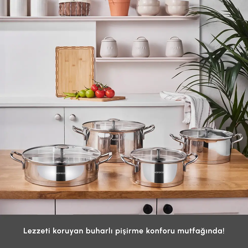 Küçük resim: Karaca Vapor 8 Parça Süzgeçli Çelik Tencere Seti New