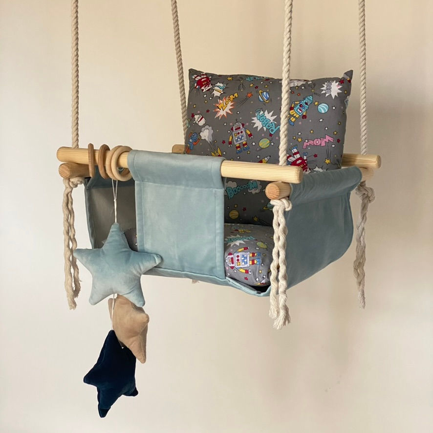 Thumbnail: Altalena per bambini sospesa per la casa colore azzurro (collezione Stella)