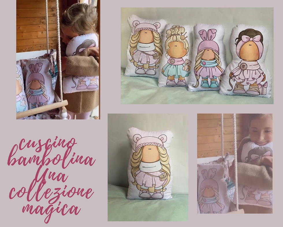 Thumbnail: Cuscino morbido per bambini con stampa e forma di bambola