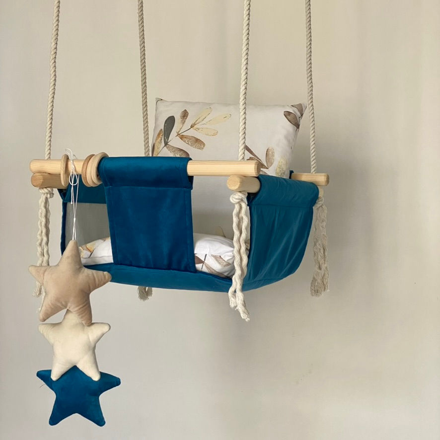 Thumbnail: Altalena per bambini sospesa per la casa colore blu oceano (collezione Stella)