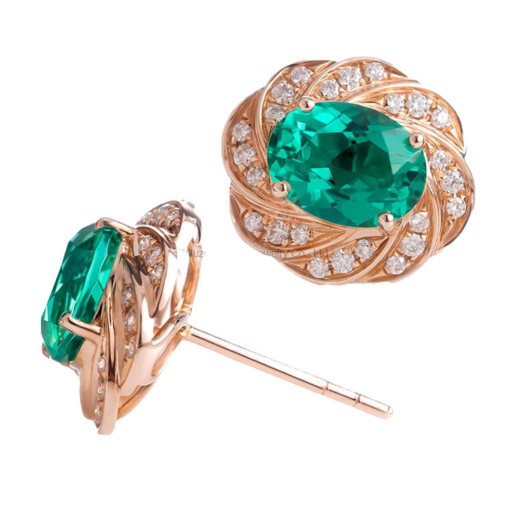 Women’s 14K/18K Gold 2‑Carat Lab‑Created Emerald Oval Earrings