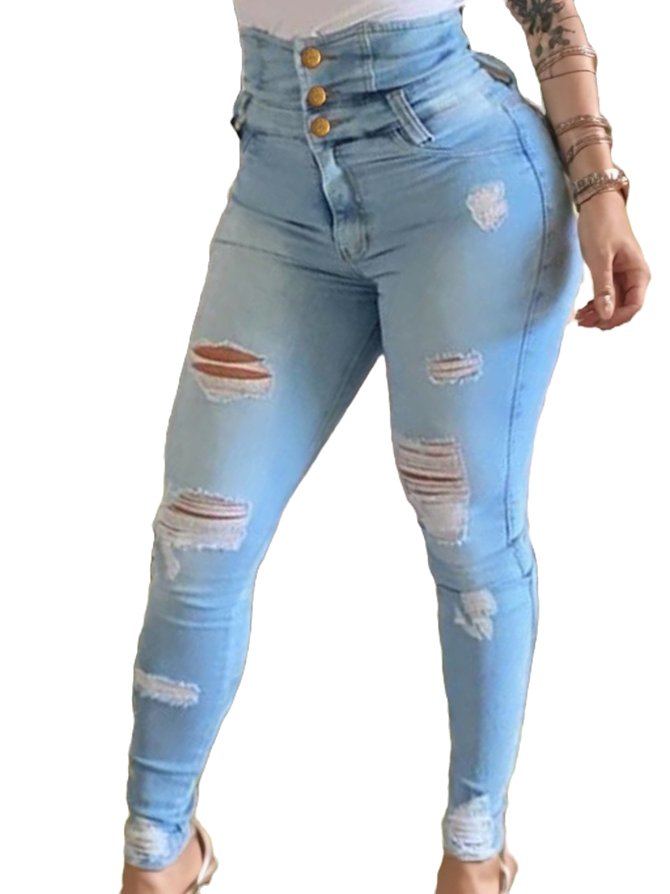 Women's High Waist Ripped Jeans – Butt-Lifting, Slim Fit, Stretch Denim