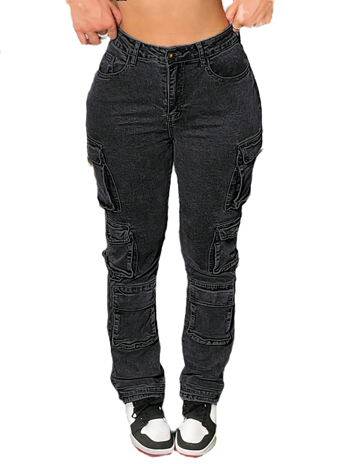 Women's Y2K Cargo Slim Jeans – Stretch Denim, Side Pockets, High Street Style