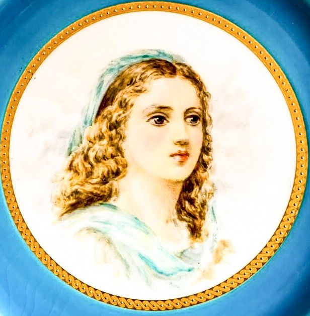 Thumbnail: Minton plate painted with the head of a young woman