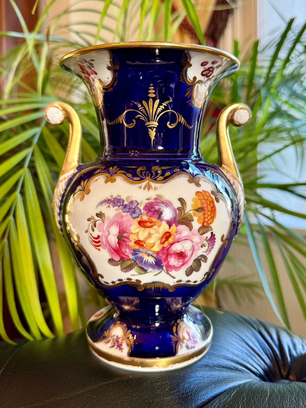 Thumbnail: Coalport cobalt vase with floral painting