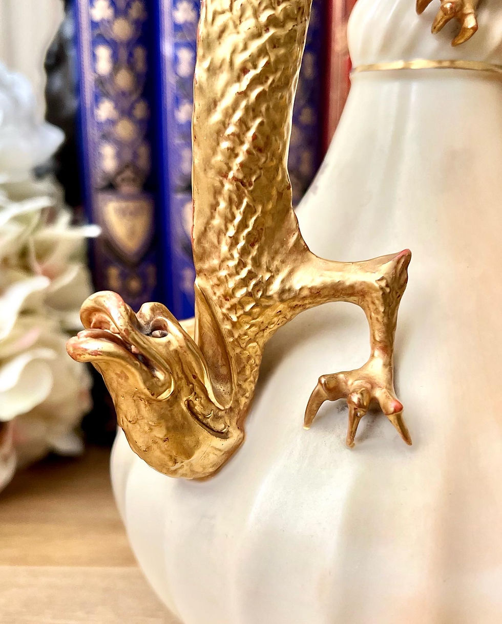 Thumbnail: Royal Worcester blush ivory ewer with dragon handle