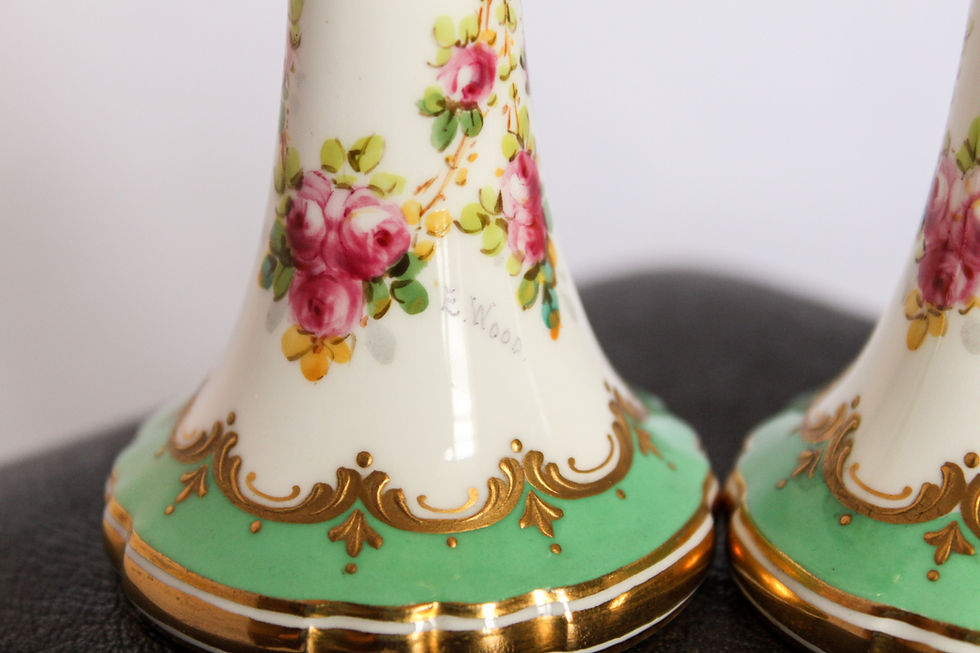 Thumbnail: Pair of silver mounted Royal Doulton spill vases
