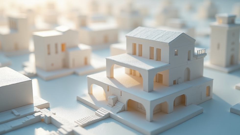 High-angle view of a 3D printed architectural model