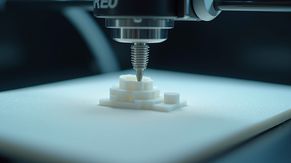 Close-up view of a 3D printer nozzle creating a detailed plastic prototype